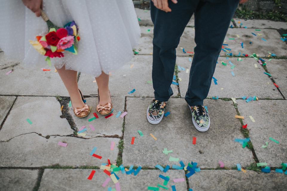irregular choice wedding shoes, vans, confetti