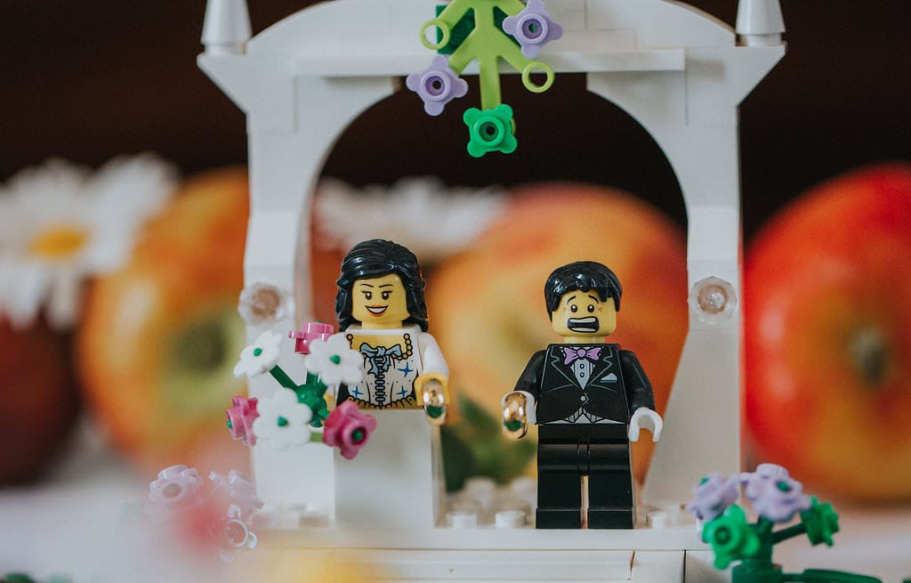 lego table plan with lego bride and groom 