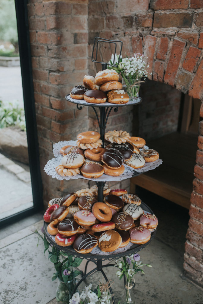 Krispy Kreme donuts at alternative Shustoke Farm Barns wedding