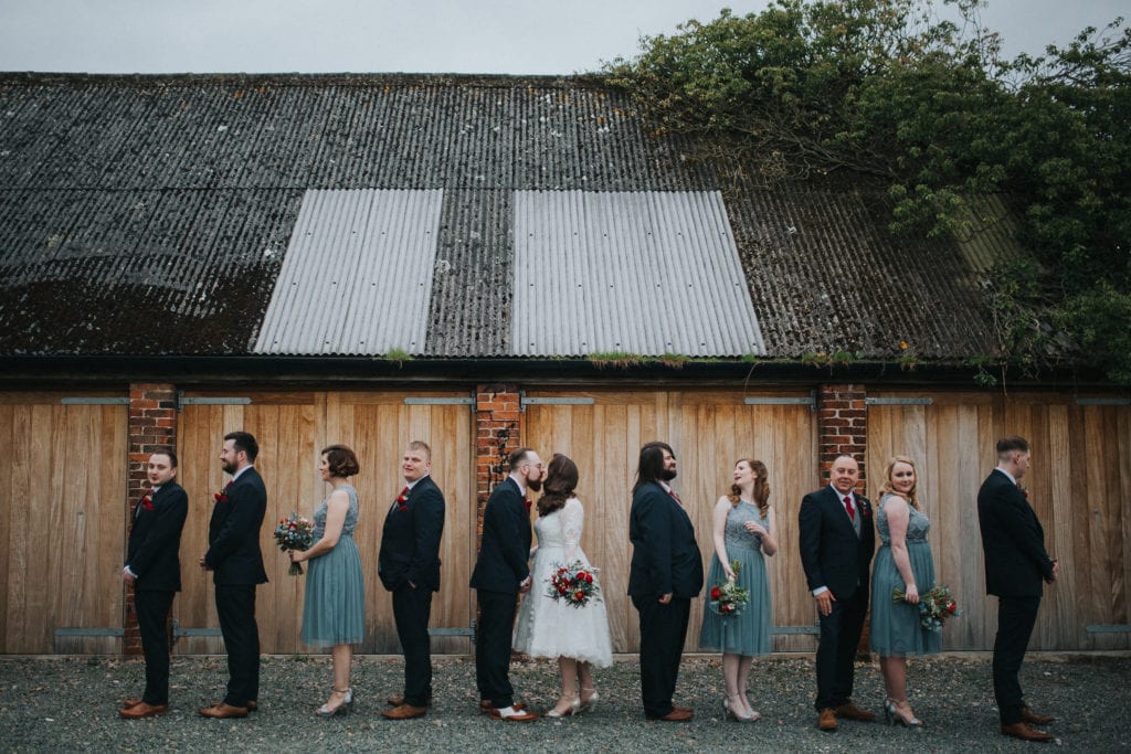 bridal party photo at Shustoke Fram Barns 