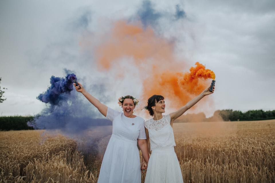 same sex wedding with smoke bombs 