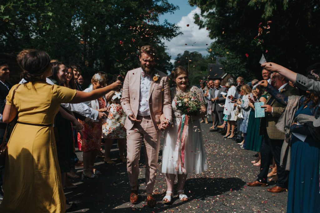 confetti for a relaxed village hall wedding  in Worcester