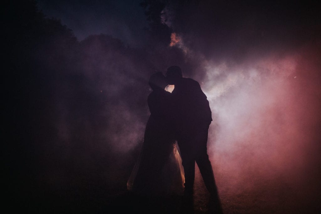 alternative night wedding photography with smoke bombs
