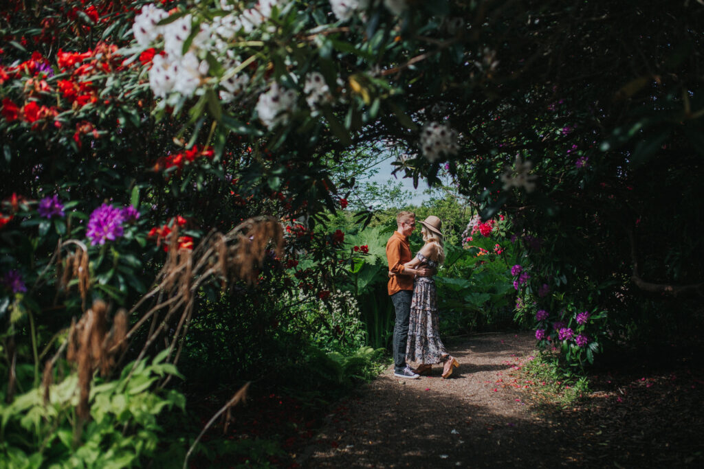 engagement photograph of couple at Birmingham Botanical Gardens