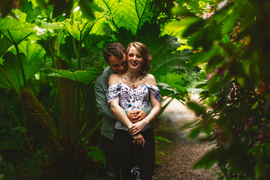 engagement photograph of couple at Birmingham Botanical Gardens